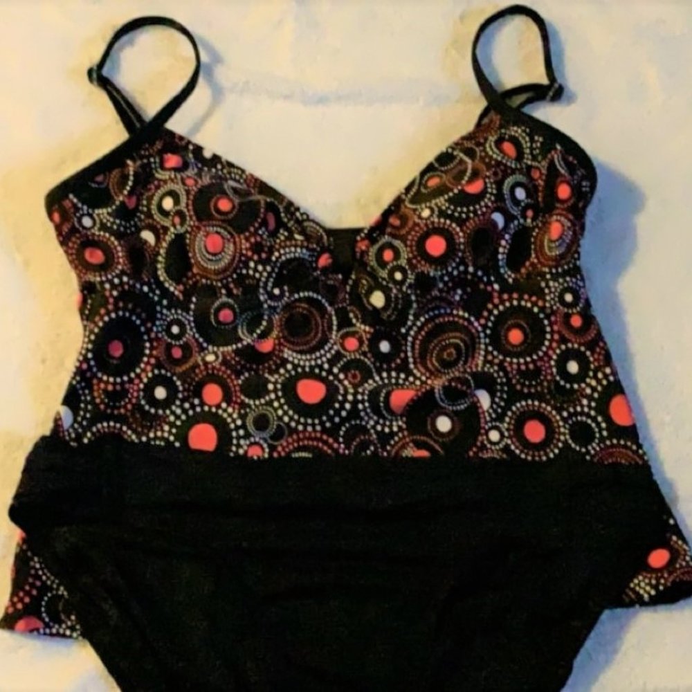 Black, White, and Red Tankini Suit